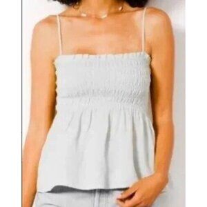 New Cloth & Stone Smocked Linen Blend Squareneck Peplum Tank Top White  Sz XL